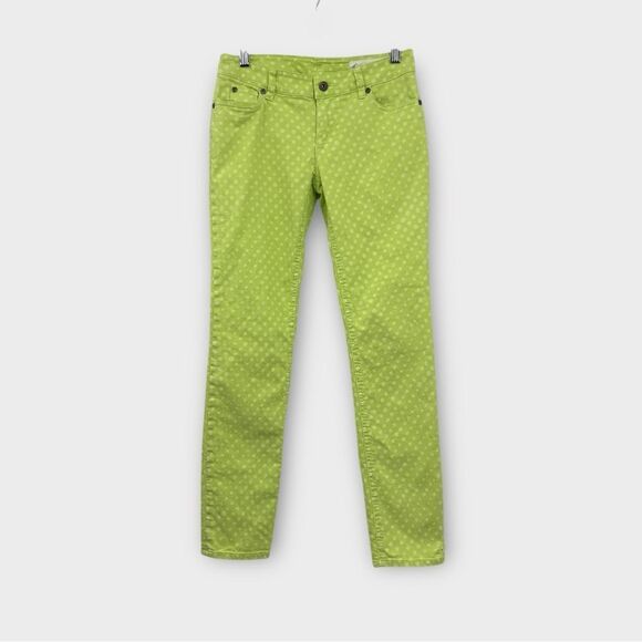 Two by Vince Camuto Retro Y2K Low Rise Skinny Jeans in Green Polka Dot Size 25 - Picture 1 of 7